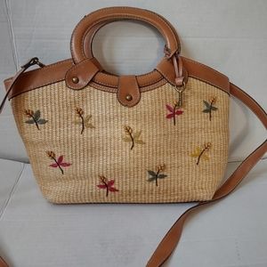 Vintage Fossil Straw Raffia Tote